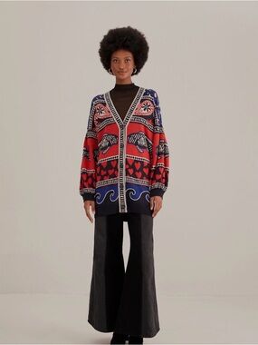 Farm Rio Navy Mixed Prints Knit Cardigan